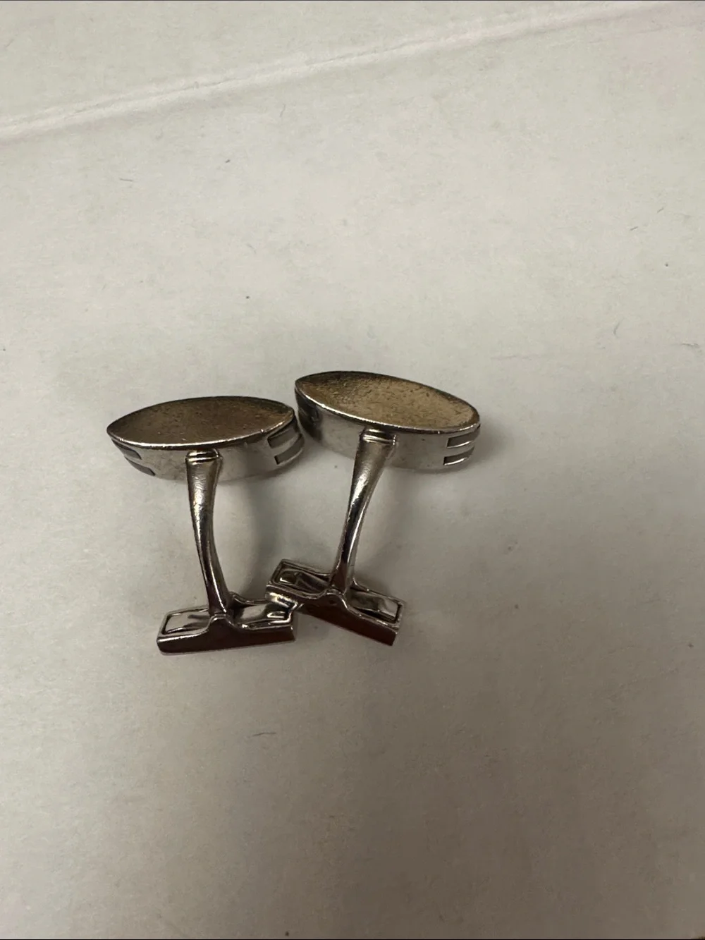 Hugo Boss Silver-Tone Striped Oval Cufflinks